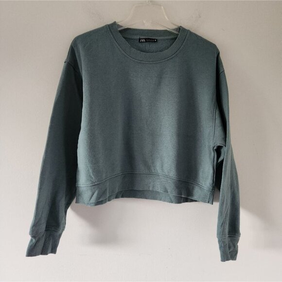 ZARA | Cropped Sweatshirt Sage Green Sz LARGE - Picture 4 of 6